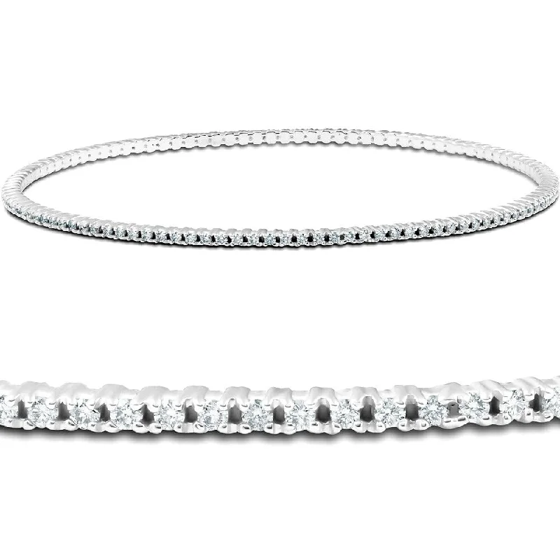 1 1/2ct 14K White Gold Bangle Diamond Bracelet Womens Solid Genuine Thin