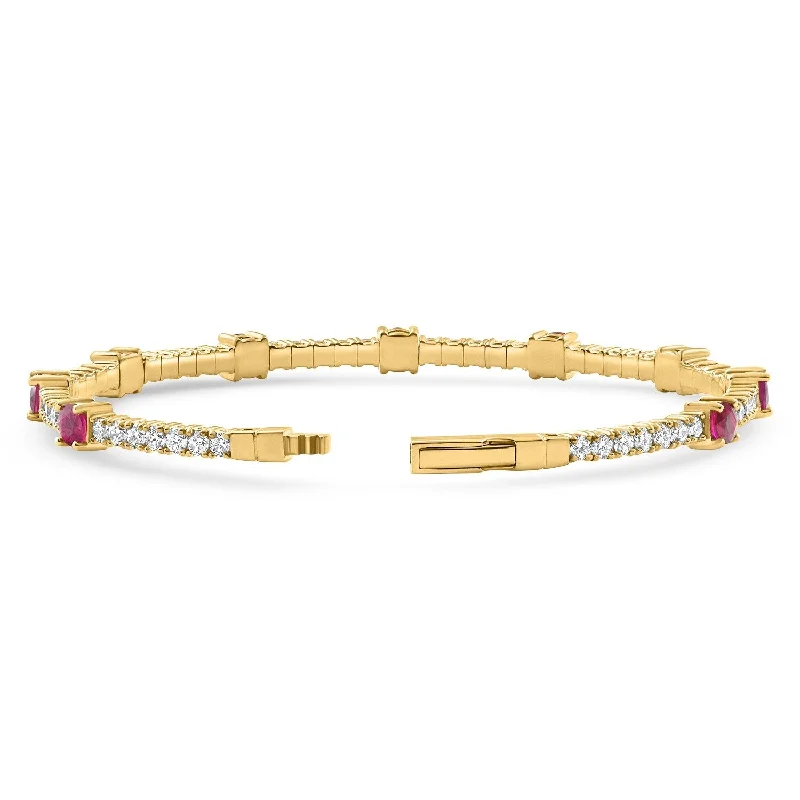 5Ct Ruby & Diamond Diamond Tennis Flexible Bangle Bracelet Yellow Gold Lab Grown