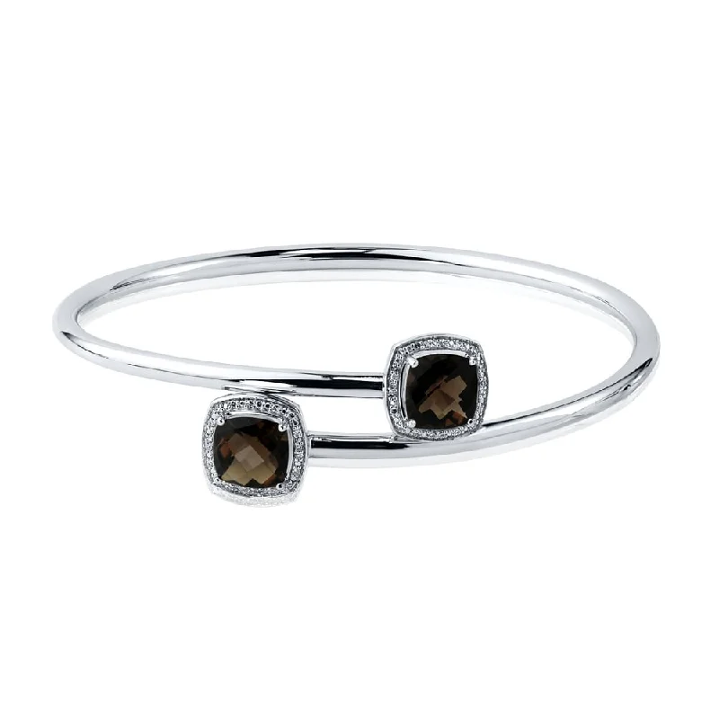 Auriya 5ct Cushion-Cut Smoky Quartz Gold over Silver Bangle Bracelet with Diamond Accents