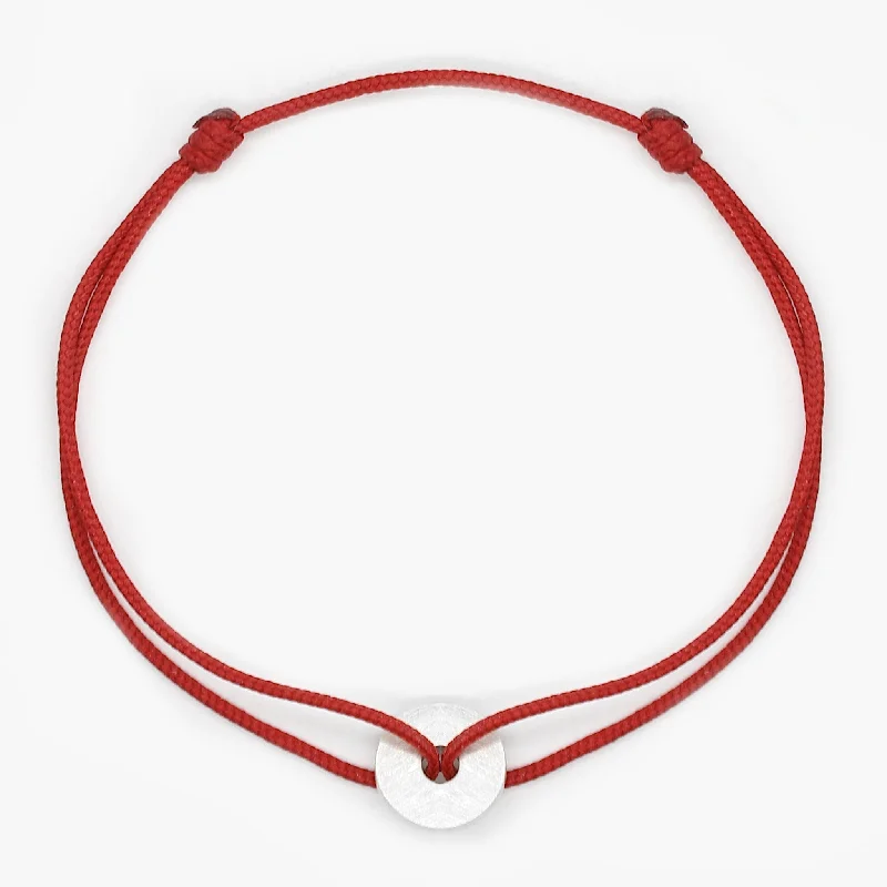 Cord Bracelet With Sterling Silver Round Button (Red)