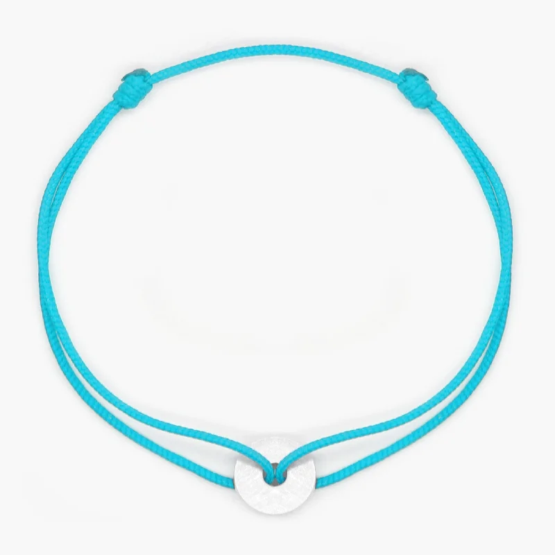 Cord Bracelet With Sterling Silver Round Button (Santorini Blue)