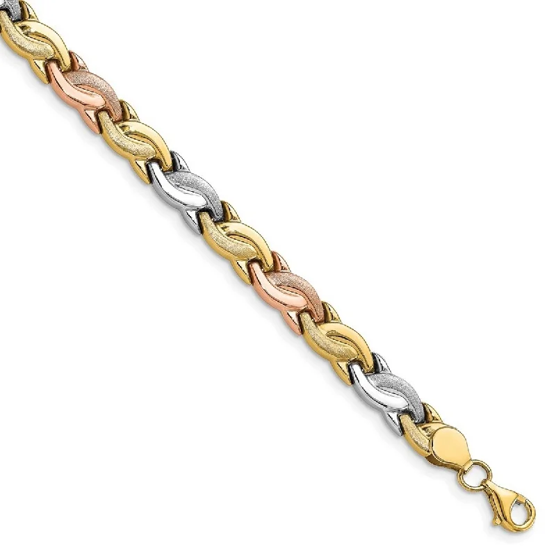 Curata 10k Tri color Gold Polished and Brushed Wave Bracelet 7.5 Inch