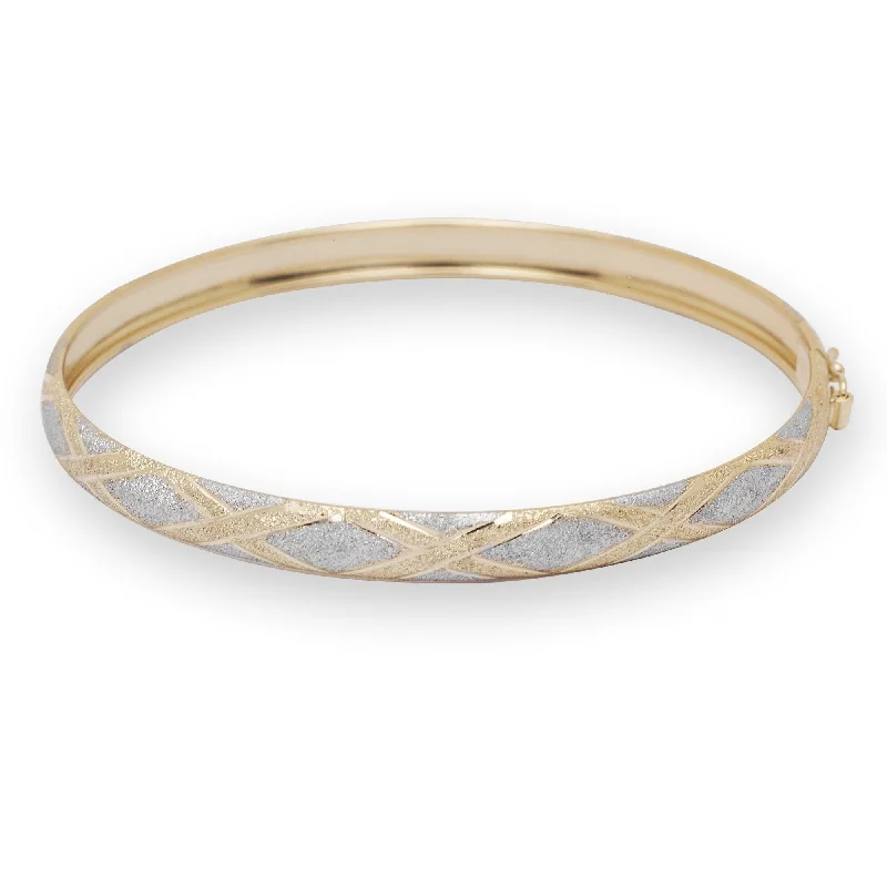 Curata 10k Two-tone Gold 6mm X-design Bangle Bracelet