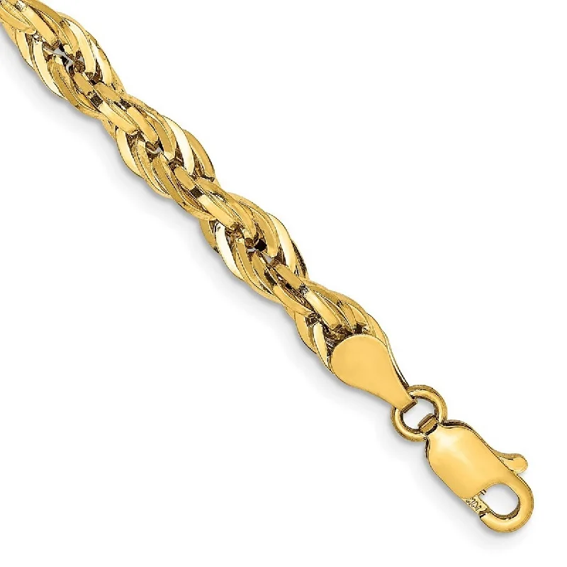 Curata 10k Yellow Gold 4.75mm Semi solid Rope Chain Bracelet 8 Inch