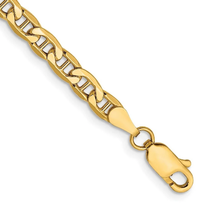 Curata 10k Yellow Gold 7" 4.1mm Semi solid Mariner Anchor Chain Bracelet