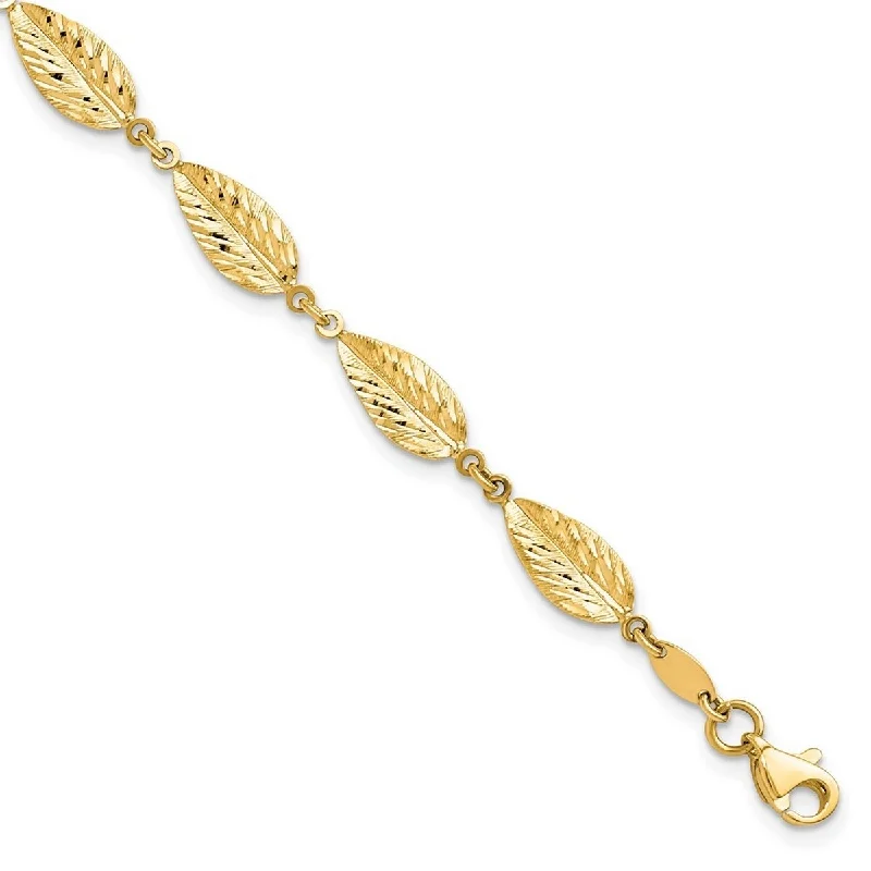 Curata 10k Yellow Gold Polished Leaf Bracelet 7.25 Inch