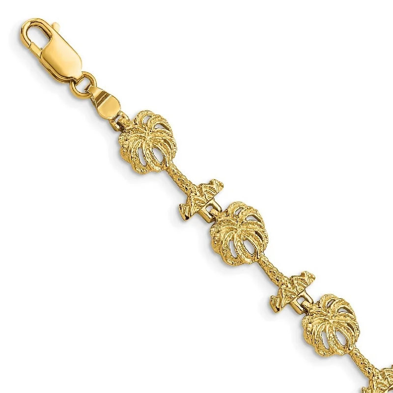 Curata 14k Gold Palm Tree Link Bracelet / 2 d 7.25 Inch