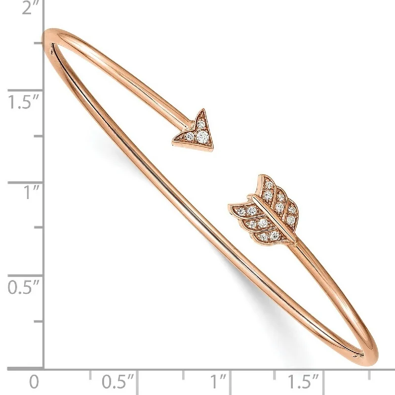 Curata 14k Rose Gold Diamond Arrow Cuff Stackable Bangle Bracelet