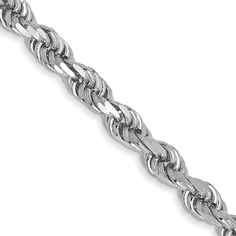 Curata 14k White Gold 3.1mm Diamond-Cut Rope Chain Anklet Bracelet - 9 Inch - Lobster Claw