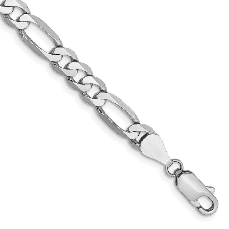 Curata 14k White Gold 5.5mm Flat Figaro Chain Bracelet