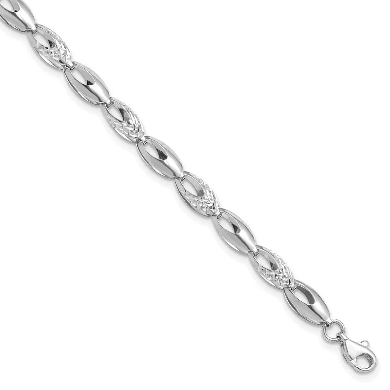 Curata 14k White Gold Fancy Polished and Sparkle Cut Bracelet 7 Inch