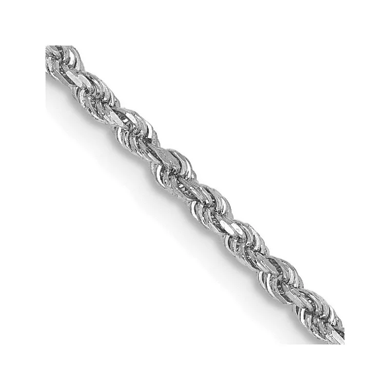 Curata 14k White Gold Solid 1.8mm D Cut Rope Chain Bracelet Lobster Claw