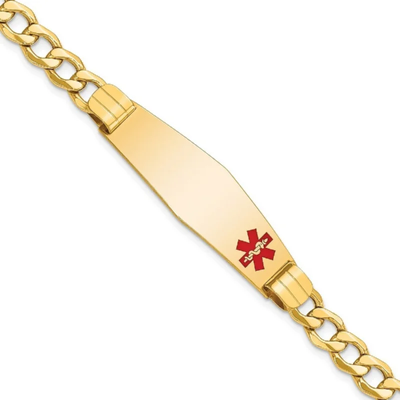 Curata 14k Yellow Gold 13.5mm Engravable Medical Red Enamel Curb Link ID Bracelet