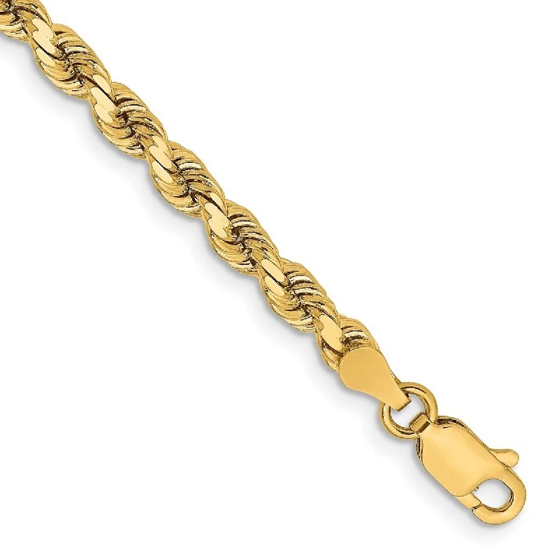 Curata 14k Yellow Gold 3.75mm Sparkle Cut Rope Chain Bracelet