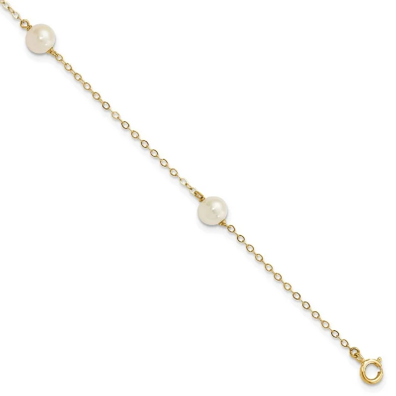 Curata 14k Yellow Gold 5 6mm White Freshwater Cultured Pearl 3 station Bracelet 7.25 Inch