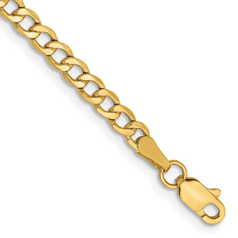 Curata 14k Yellow Gold Hollow Polished Lobster Claw Closure 3.35mm Semi-Solid Curb Link Chain Bracelet - 7 Inch