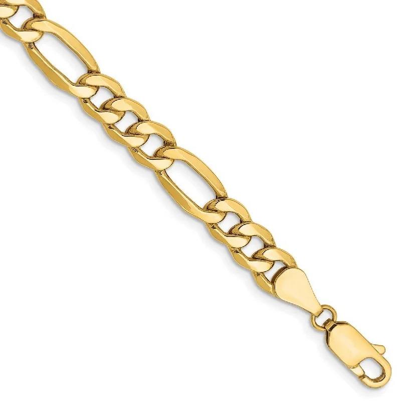 Curata 14k Yellow Gold Hollow Polished Lobster Claw Closure 6.6mm Semi solid Figaro Chain Bracelet