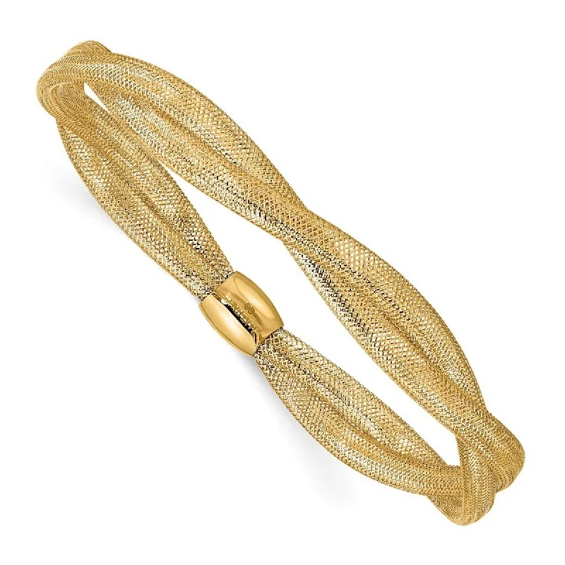 Curata 14k Yellow Gold Twisted Woven Mesh Stretch Bracelet