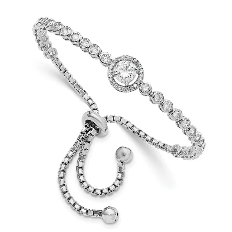 Curata 3.5mm 925 Sterling Silver Rhodium Plated CZ Cubic Zirconia Simulated Diamond Adjustable Bracelet