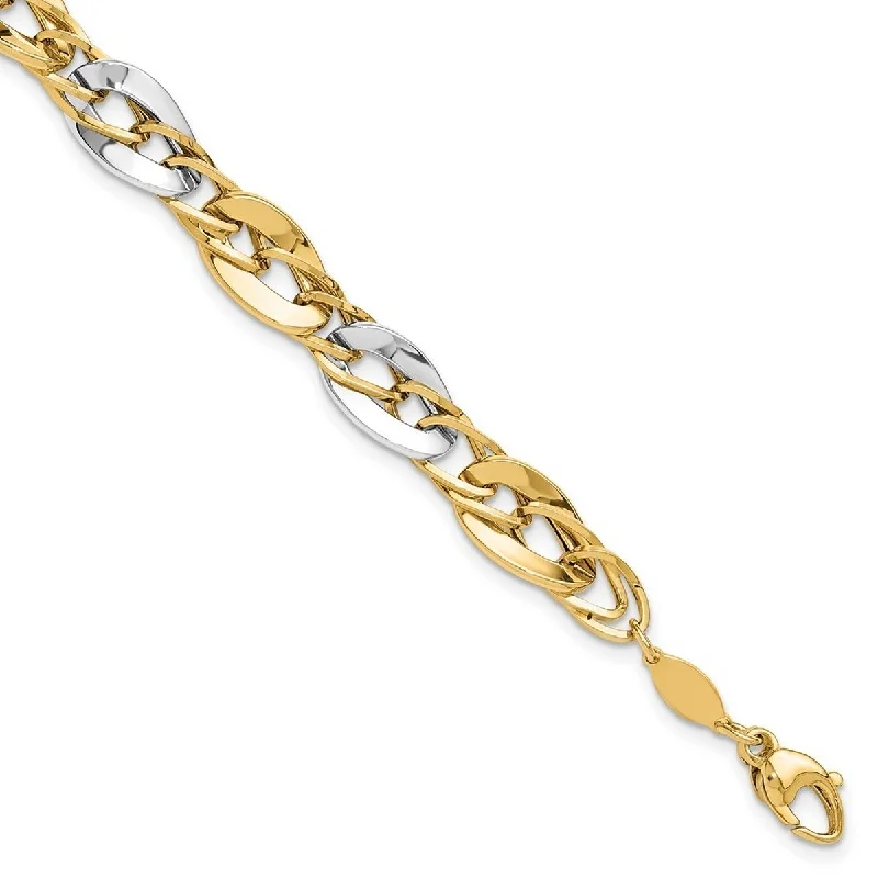 Curata 8.25mm 14k Two tone Gold Polished Fancy Double Curb Link Bracelet 8 Inch