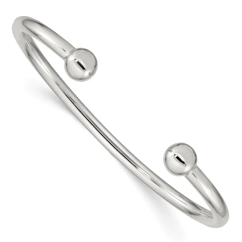 Curata 925 Sterling Silver 4mm Ball Endcap Cuff Bangle Bracelet