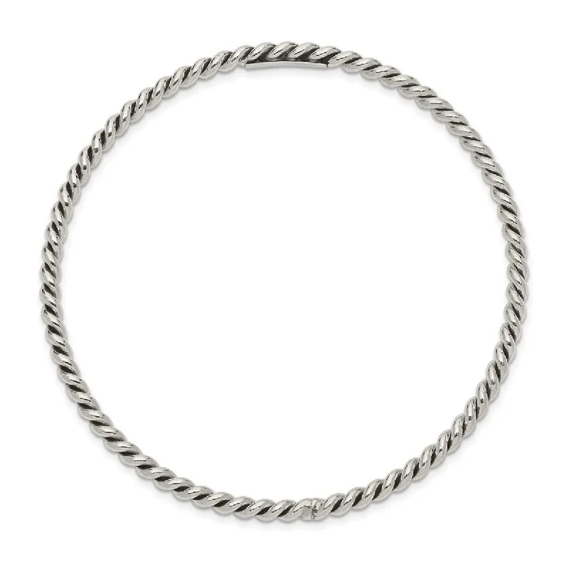 Curata 925 Sterling Silver 7" 3mm Twisted Slip on Bangle Bracelet