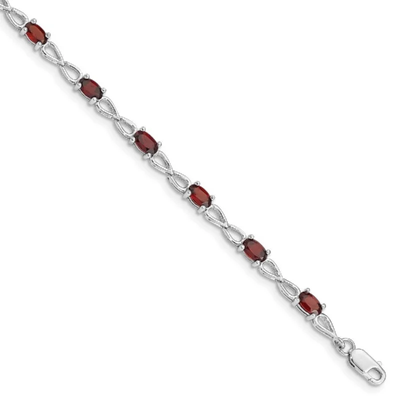 Curata 925 Sterling Silver Polished Open back Lobster Claw Closure Garnet Bracelet