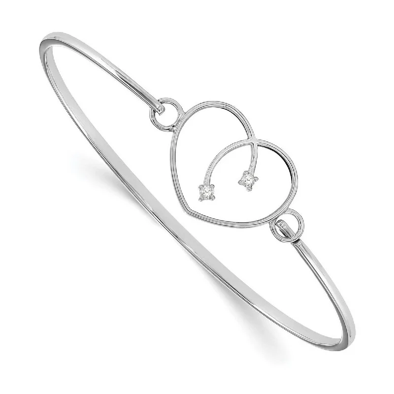 Curata 925 Sterling Silver Polished Prong set White Ice .06ct. Diamond Love Heart Cuff Stackable Bangle Bracelet