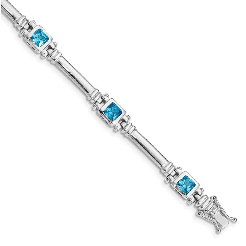 Curata 925 Sterling Silver Polished Safety bar Box Catch Closure Blue Topaz Bracelet Box Clasp