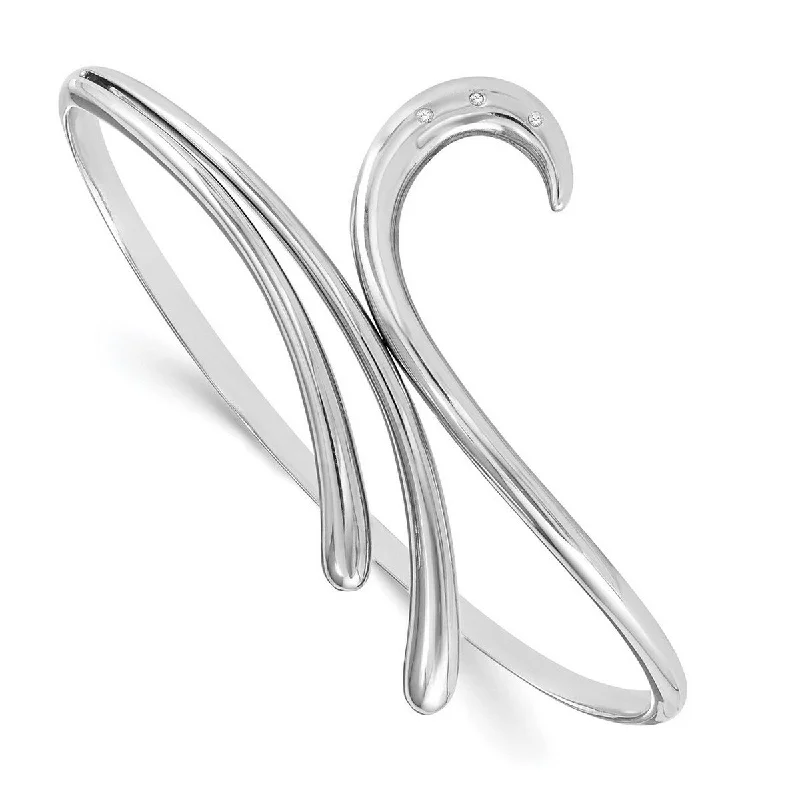 Curata 925 Sterling Silver Polished White Ice .02ct. Diamond Swirl Cuff Stackable Bangle Bracelet