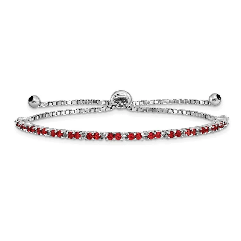 Curata 925 Sterling Silver Rhodium Plated July Red CZ Cubic Zirconia Simulated Diamond Adj Bracelet