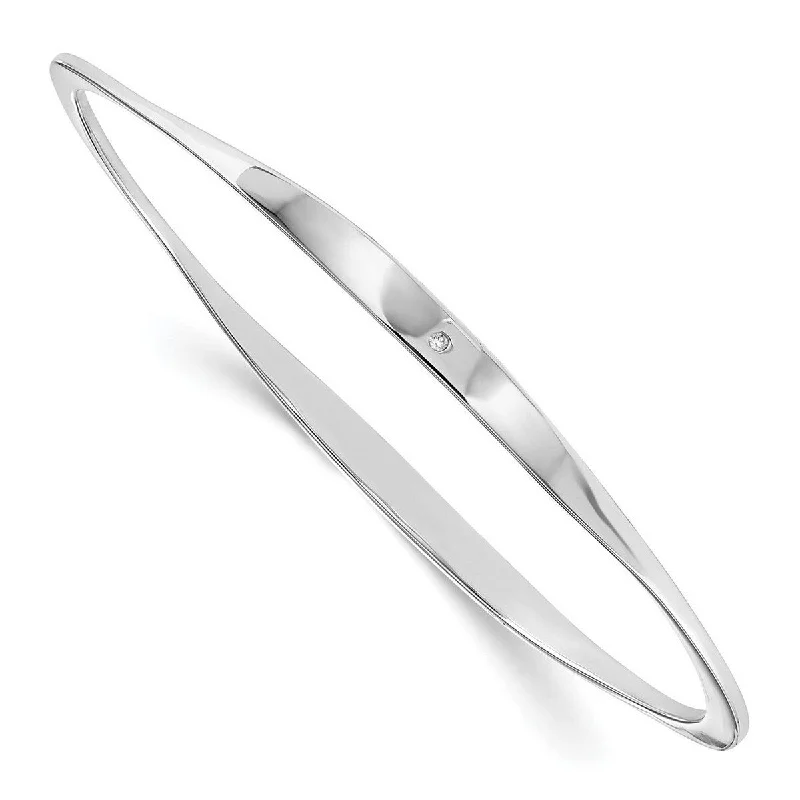 Curata 925 Sterling Silver Slip on Polished White Ice Diamond Cuff Stackable Bangle Bracelet