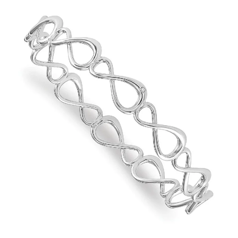 Curata 925 Sterling Silver White Ice Diamond Infinity Symbol Cuff Stackable Bangle Bracelet