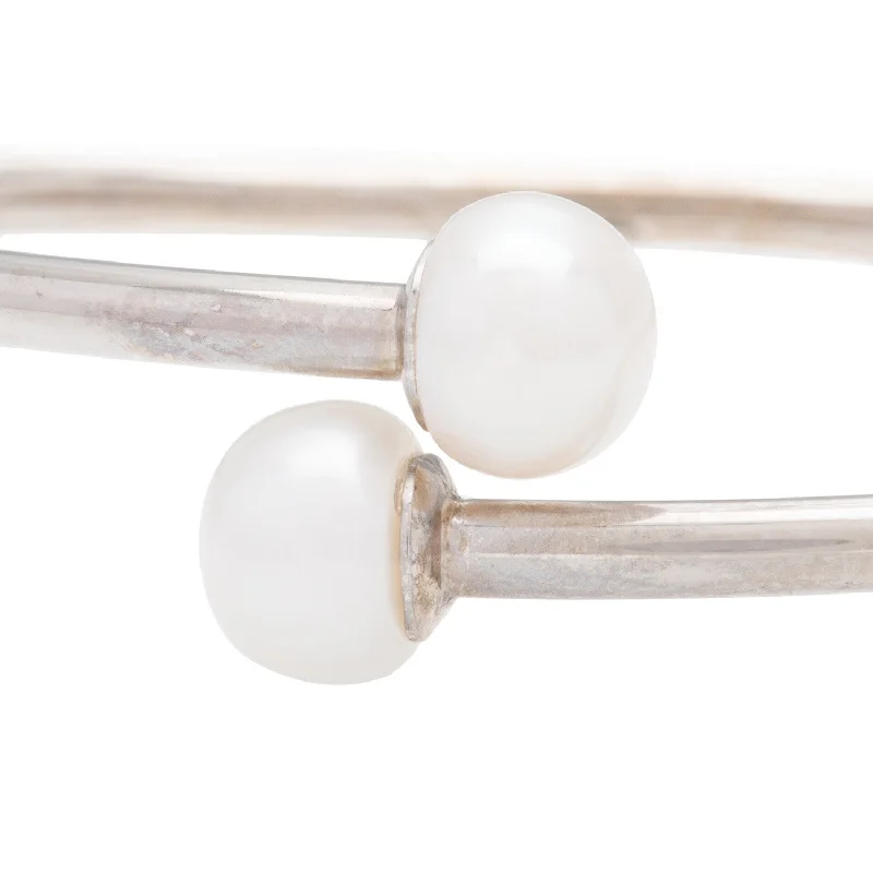 DaVonna Sterling Silver Cultured Pearl Bangle Bracelet (8-9 mm)