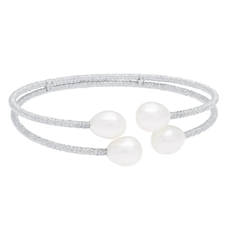 DaVonna Thread and White Freshwater Pearl 2-row Bangle Bracelet