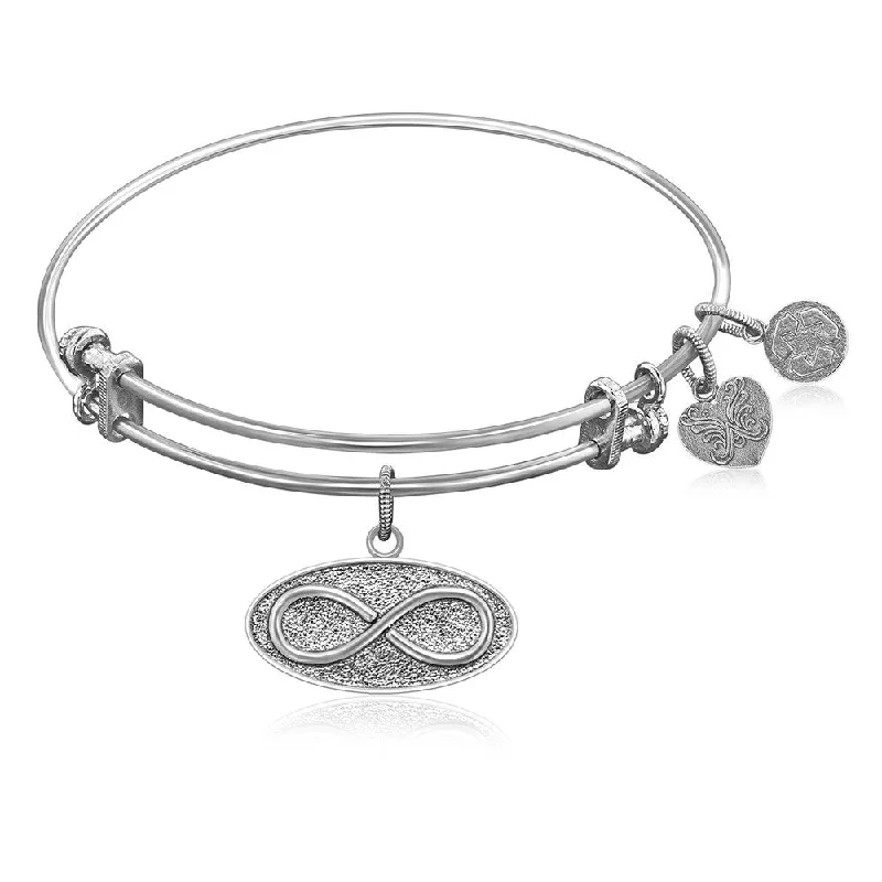 Expandable Bangle in White Tone Brass with Infinity Unlimited Symbol