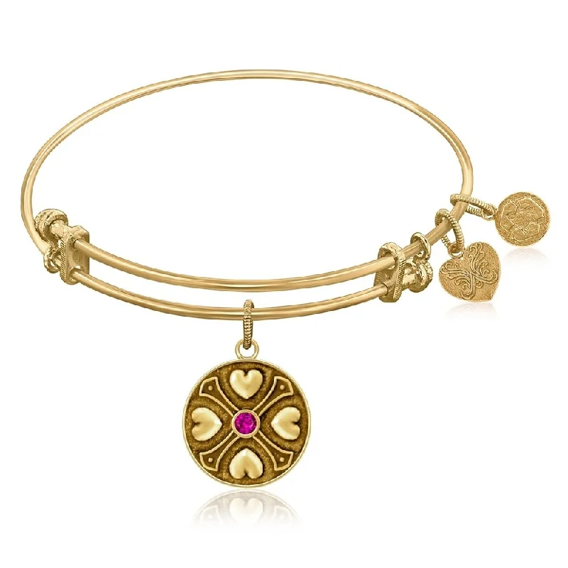 Expandable Bangle in Yellow Tone Brass with Ruby July Symbol