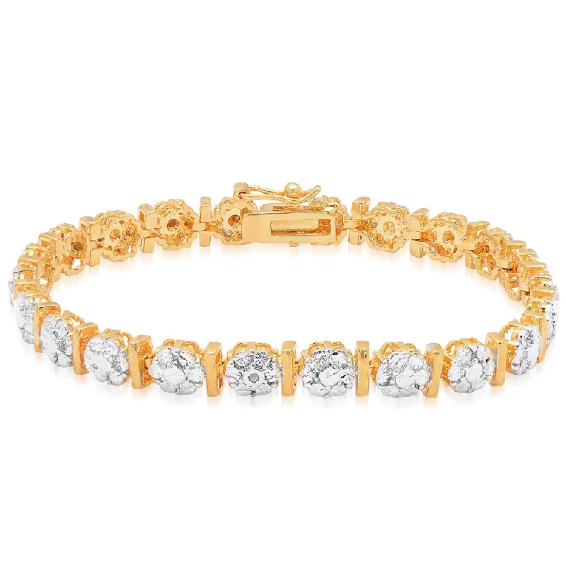 Finesque 14k Gold Overlay Diamond Accent Flower Design Bracelet (I-J, I2-I3)