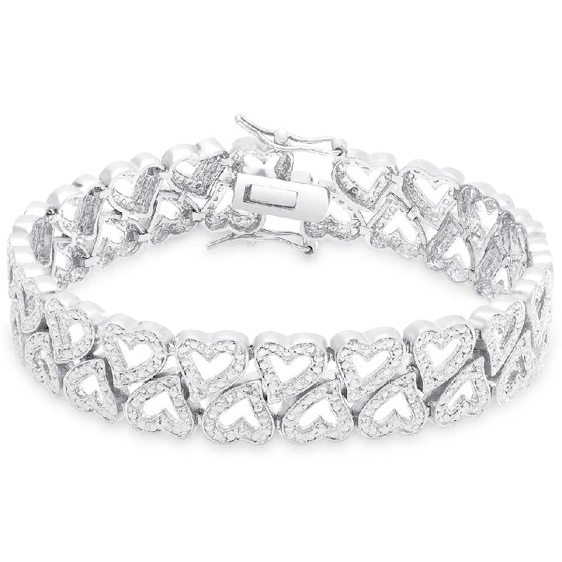 Finesque Diamond Accent Open Heart Design Bracelet