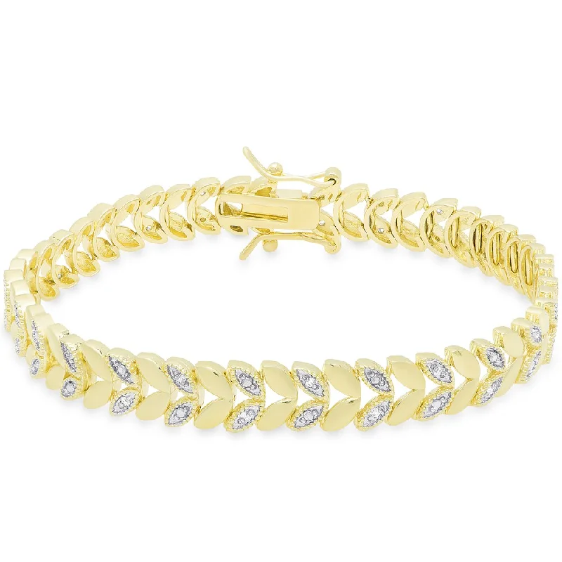 Finesque Gold or Silver Overlay 1/3 Ct TDW Diamond Leaf Design Bracelet