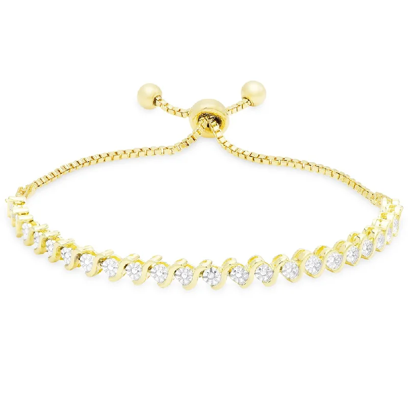 Finesque Gold or Silver Overlay Diamond Accent Adjustable Slider Bracelet