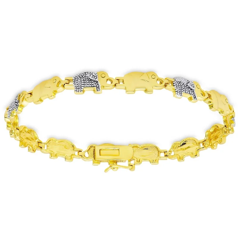 Finesque Gold Over Silver or Sterling Silver Diamond Accent Elephant Bracelet