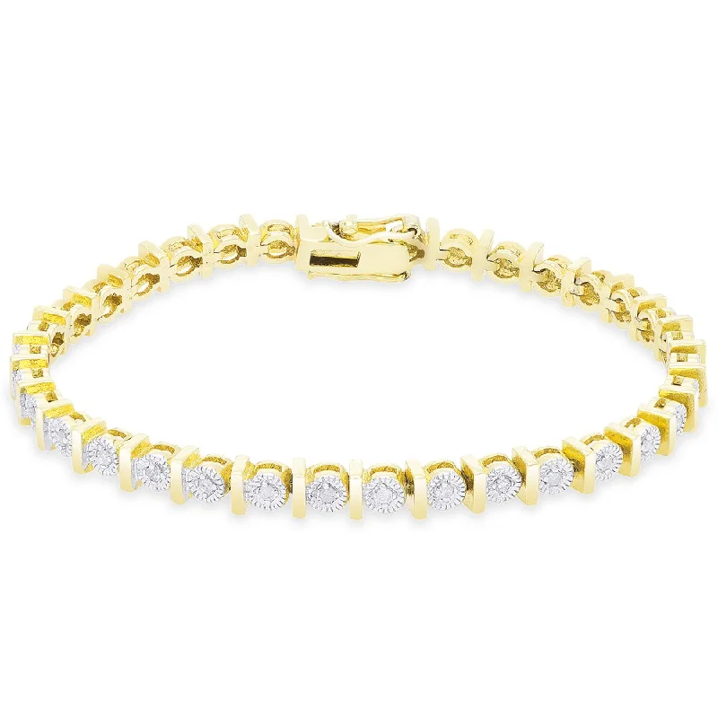 Finesque Gold Over Sterling Silver 1/2ct TDW Diamond Round Link Bracelet