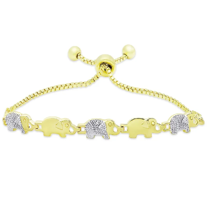 Finesque Gold Overlay Diamond Accent Elephant Adjustable Slider Bracelet