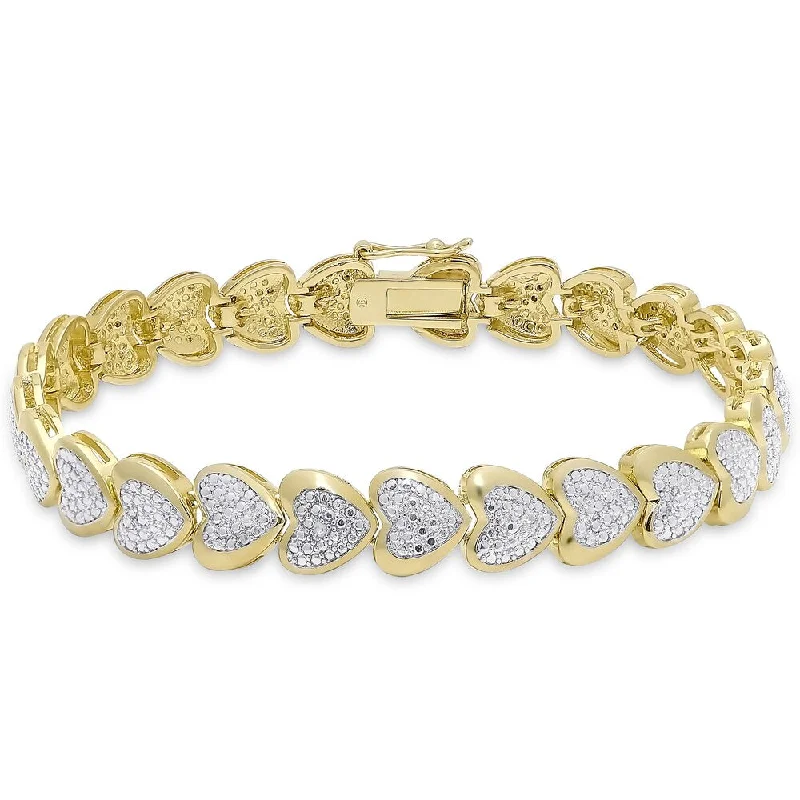 Finesque Gold Overlay Diamond Accent Sideways Heart Link Bracelet