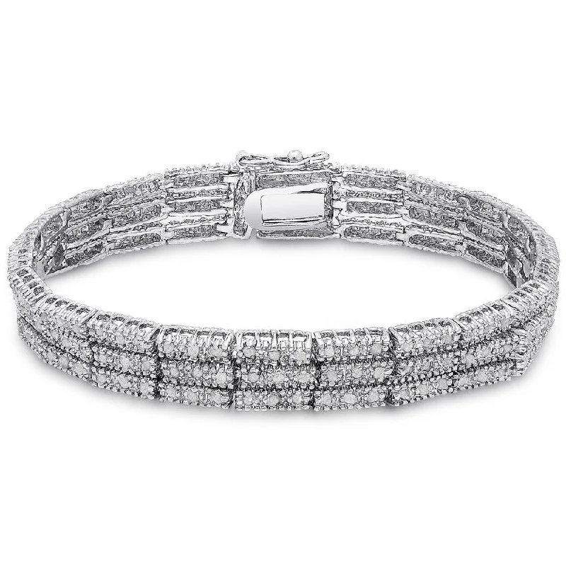 Finesque Silver Overlay 2ct TDW Diamond Three Row Bracelet with Red Bow Gift Box