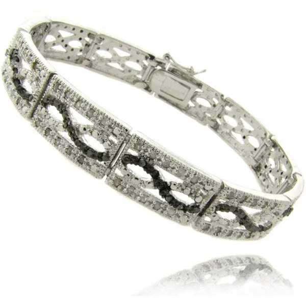 Finesque Silverplated 1ct TDW Black and White Diamond Bracelet