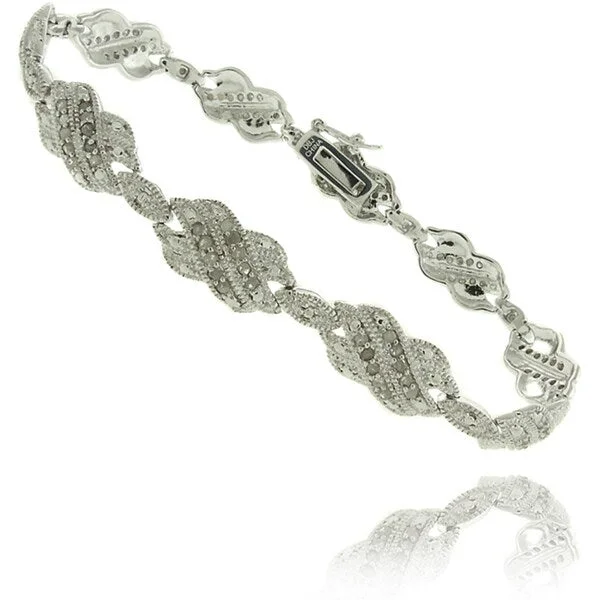 Finesque Silverplated 1ct TDW Diamond Double 'X' Bracelet