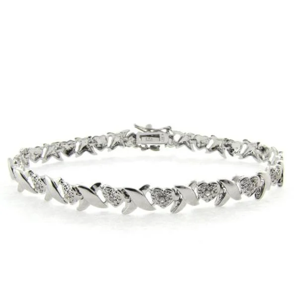 Finesque Sterling Silver 1/10ct TDW Diamond Heart and X Bracelet (I-J, I1-I2)