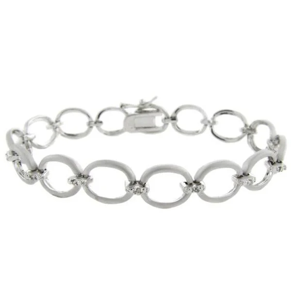 Finesque Sterling Silver 1/10ct TDW Diamond Satin Link Bracelet (I-J,I1-I2)